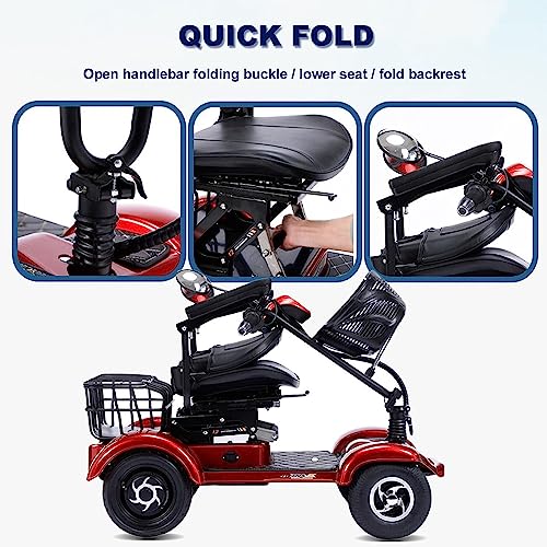 Folding 4-Wheel Mobility Scooter for Adults with Lights, Red U402