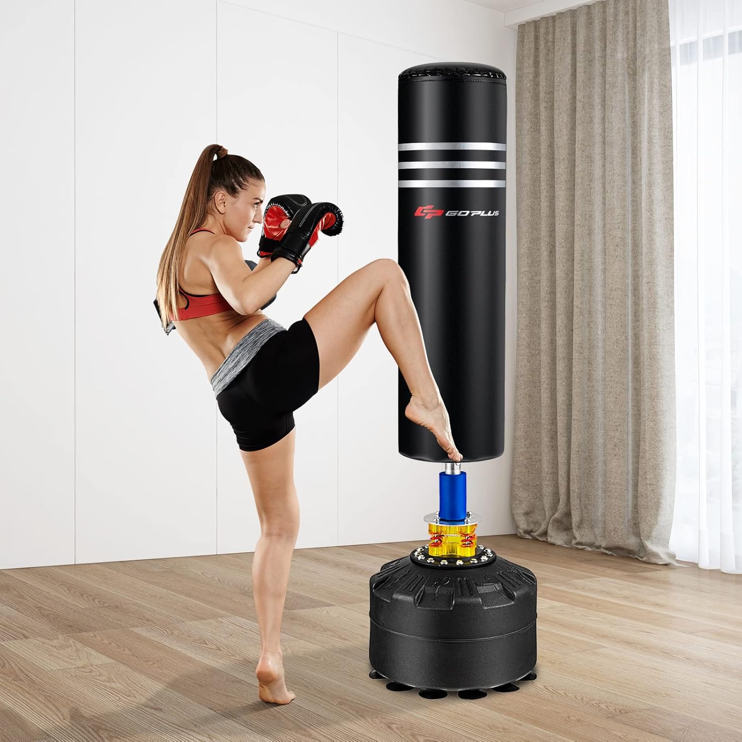 Goplus Freestanding Punching Bag 220LBS with Gloves, Shock Absorber, Suction Cup Base U540