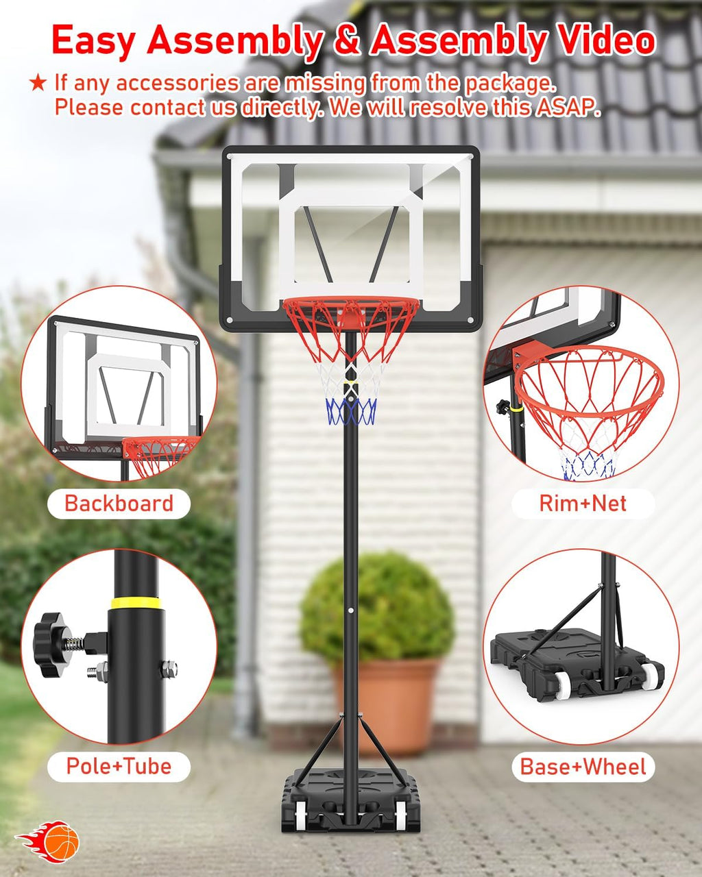 Portable Basketball Hoop 5-7FT Adjustable with 33 Inch Shatterproof Backboard Z449142