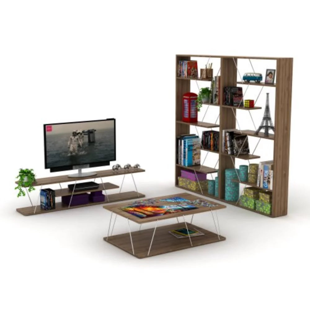 Wood Frame Etagere 6-Shelf Bookcase for Office and Living Room, Walnut/Chrome Z477749
