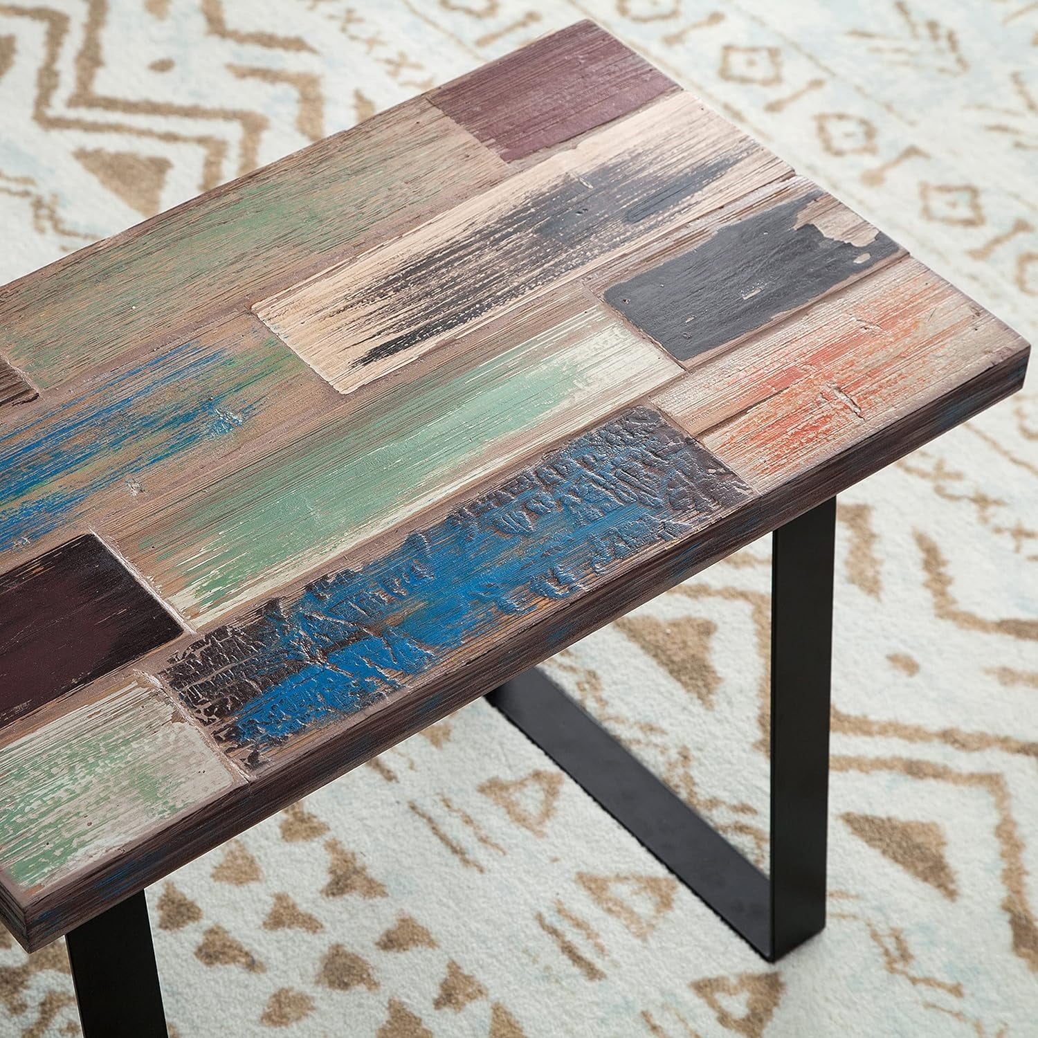 Reclaimed Wood End Table with Flat Iron Legs T471