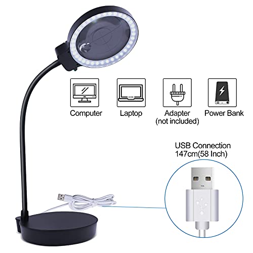 Magnifying Glass with Light and Stand, 10X 20X Dimmable Desk Lamp, Adjustable Gooseneck G96708