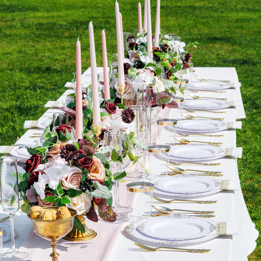 Nervure 350PCS Gold Plastic Dinnerware Set for 50 Guests O829805