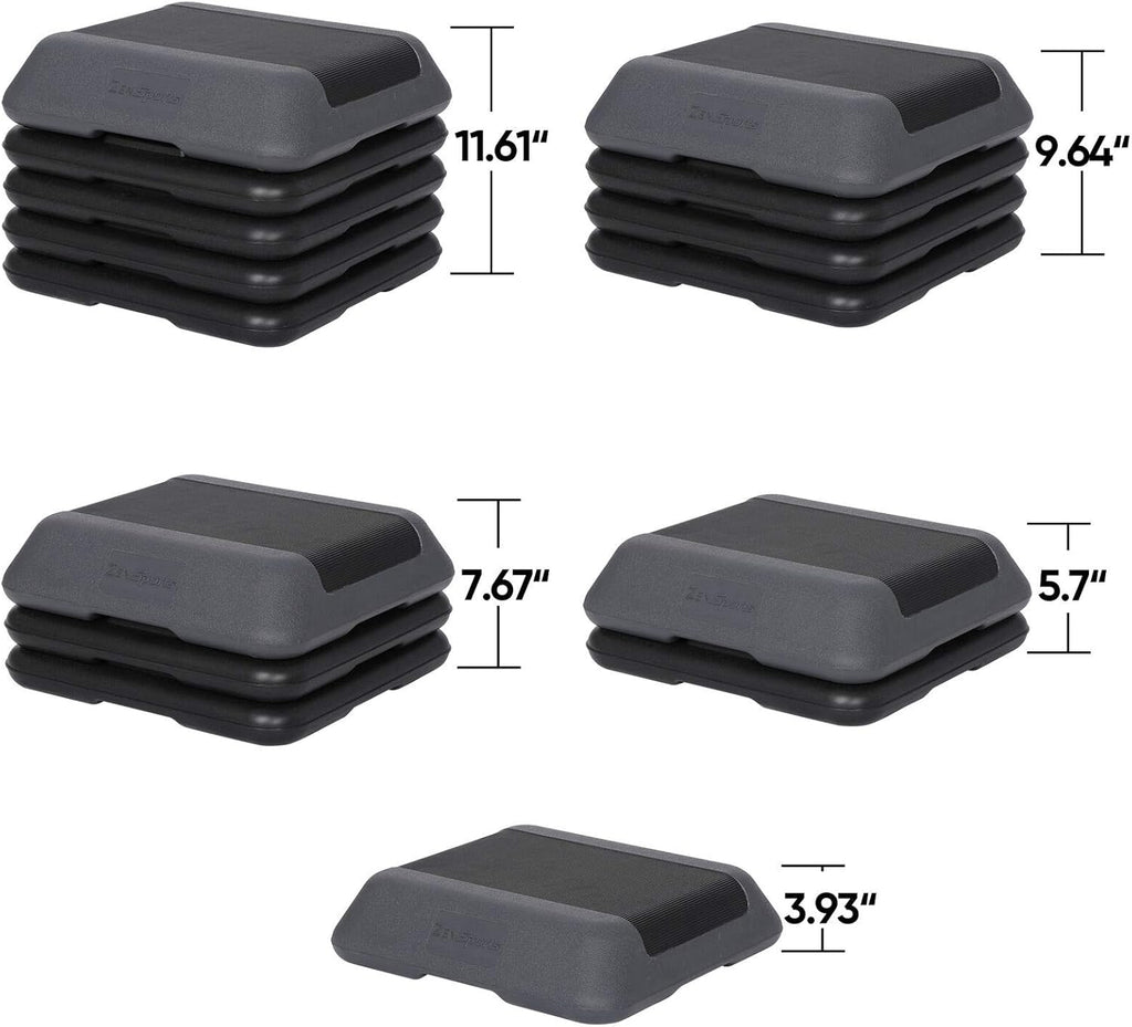16" x 16" Adjustable Height Stepper Platform with 4 Risers, Grey & Black A340