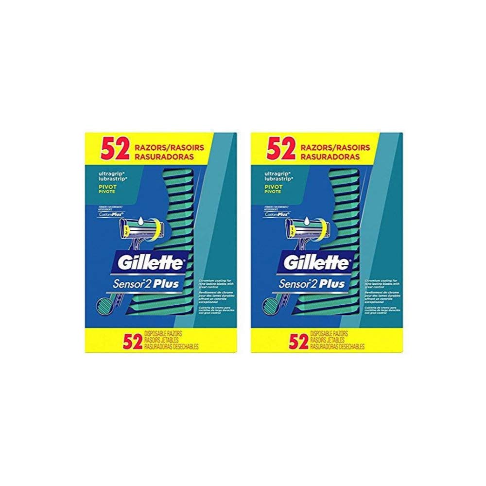 Men's Gillette Sensor PLUS2 Ultragrip Disposable Razor with Powder Lubrastrip 104 Razors - 2 Boxes of 52 Razors Each (2 Items)