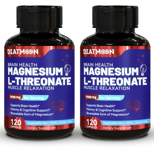 Magnesium L-Threonate Capsules, Magnesium Threonate Supplement, 1900mg Magnesium L-Threonate, Non GMO, Gluten Free - 120 Veg Capsules
