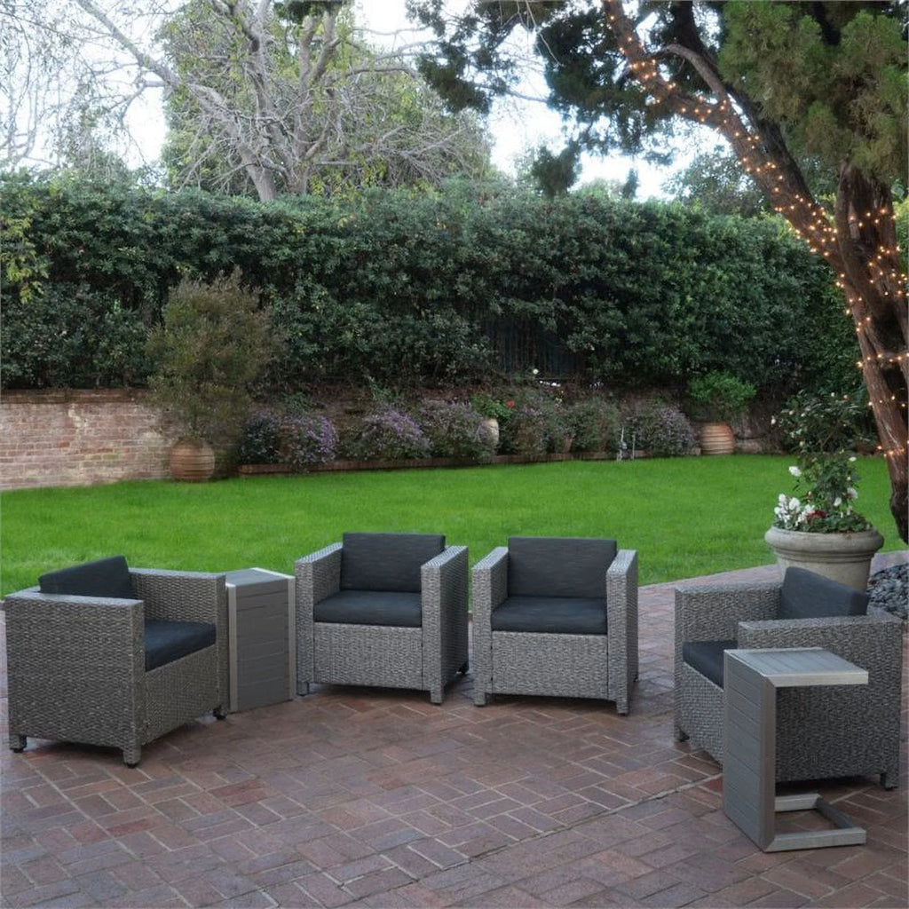Noble House Puerta 6 Piece Outdoor Wicker Chair and Wood Table Set T52769
