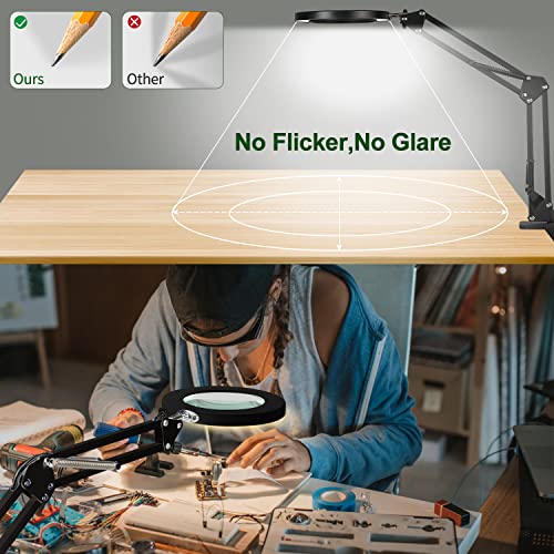 Qsky 2-in-1 LED Magnifying Desk Lamp with Clamp, 10X, 3 Color Modes J623