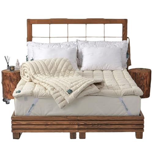 Organic Merino Wool Pillow Top Mattress Topper - Queen, 2", Handmade, Non-Toxic T7309