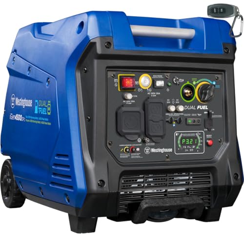 Westinghouse Outdoor Power Equipment 5000 Peak Watt Super Quiet Dual Fuel Portable Inverter Generator, Wheel & Handle Kit, Gas & Propane Powered, RV Ready, CO Sensor, Parallel Capable