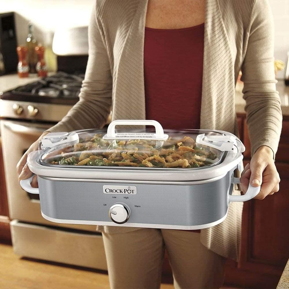 Crock-Pot SCCPCCM355SS 3.5 Quart Rectangular Casserole Slow Cooker with Locking Lid, Stainless Steel O355499