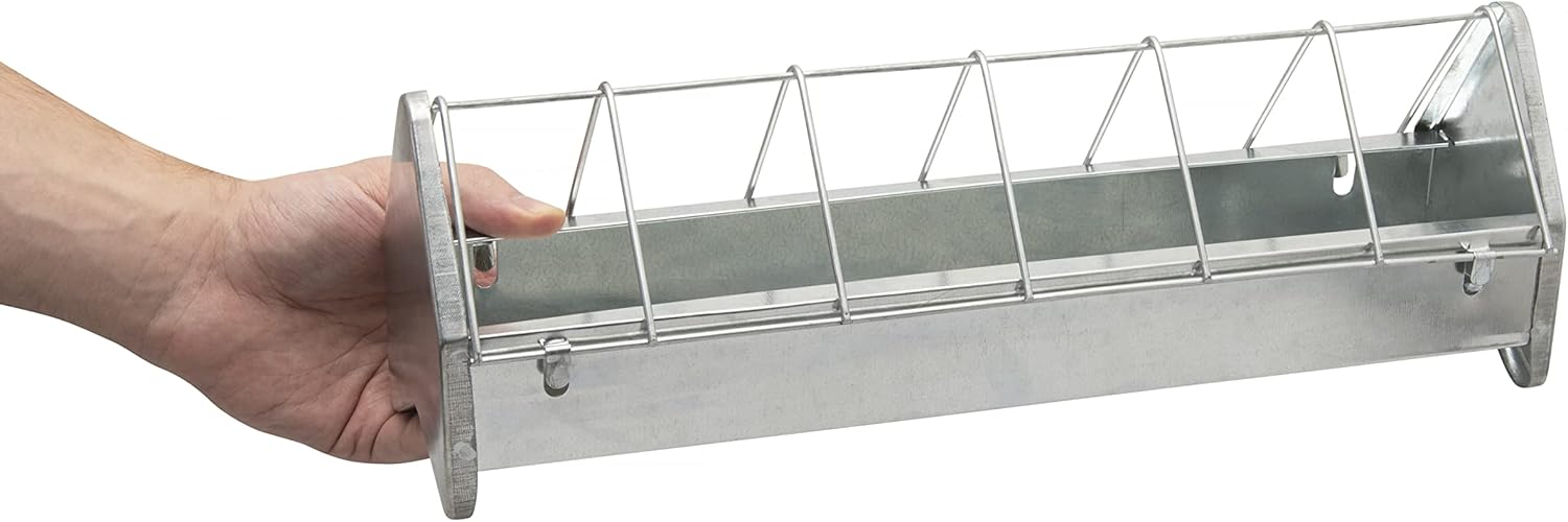 Galvanized Metal Chicken Feeder Trough 15" with Anti Roosting Guard G2347