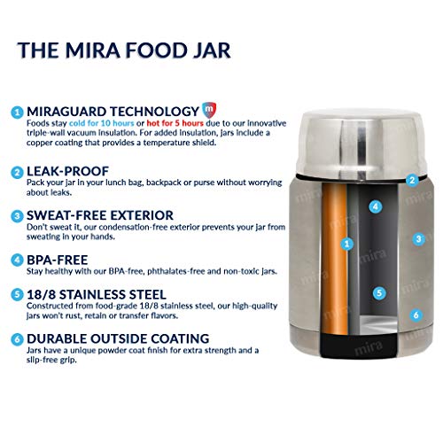 MIRA Thermos 15 oz Insulated Food Jar with Spoon, Stainless Steel, Pink T578118