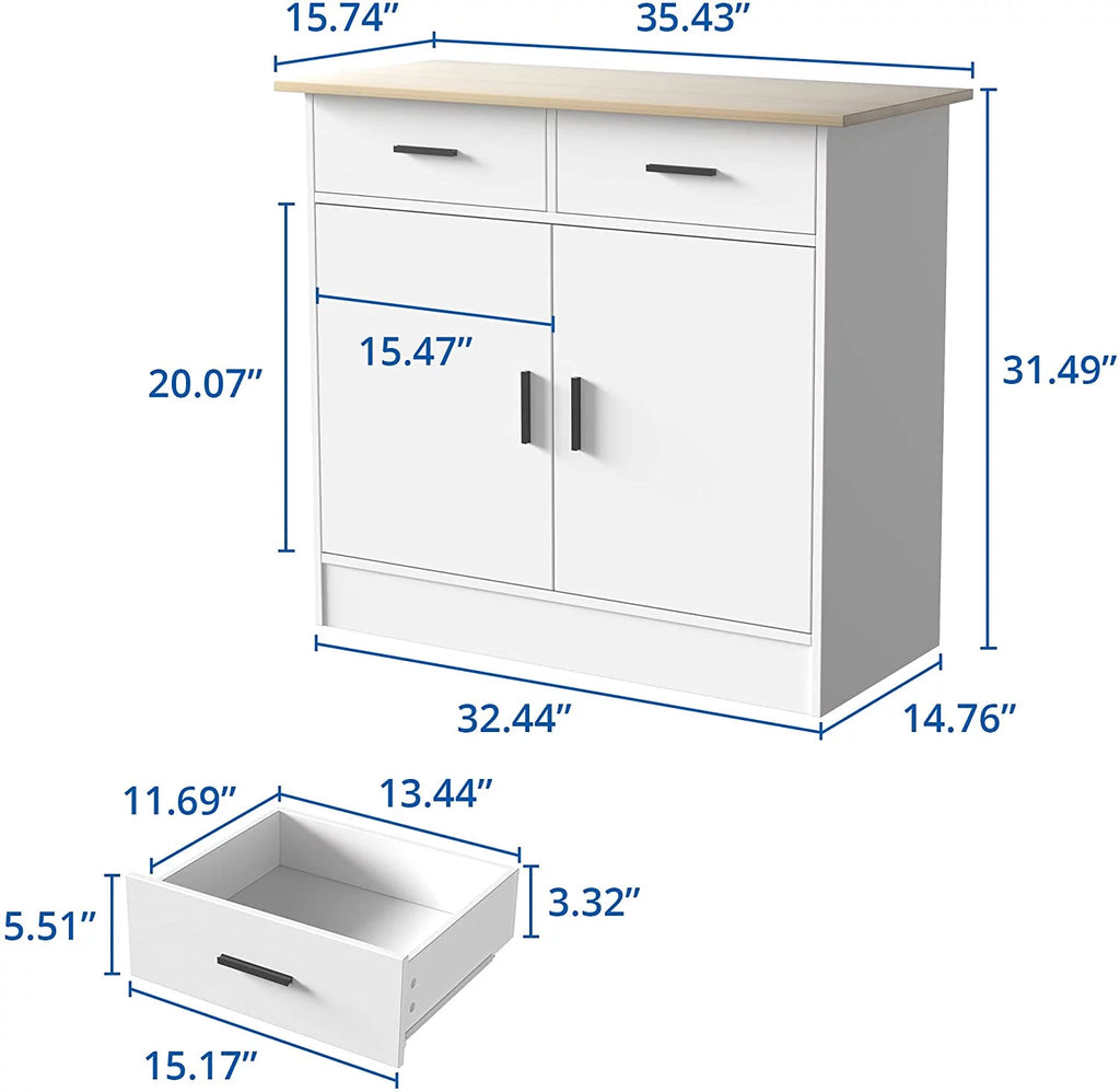Cozy Castle Kitchen Buffet Storage Cabinet with Doors and Drawers U824