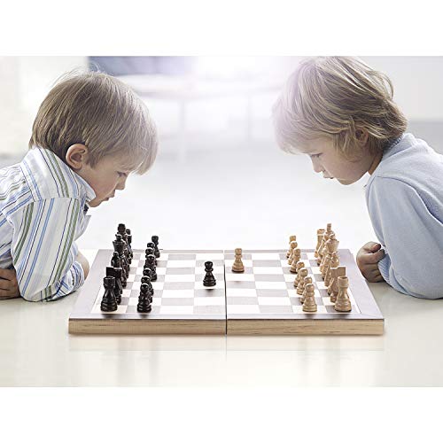 AMEROUS 15 Inches Magnetic Wooden Chess Set with 2 Extra Queens, Folding Board, Storage Slots A743