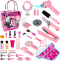 deAO Girls Beauty Salon Set 35pcs Kids Pretend Play Makeup Sets with Hairdryer, Mirror, Curling Iron and Other Accessories Kids Toddler Fashion Cutting Makeup Party Favor (Fake Makeup)