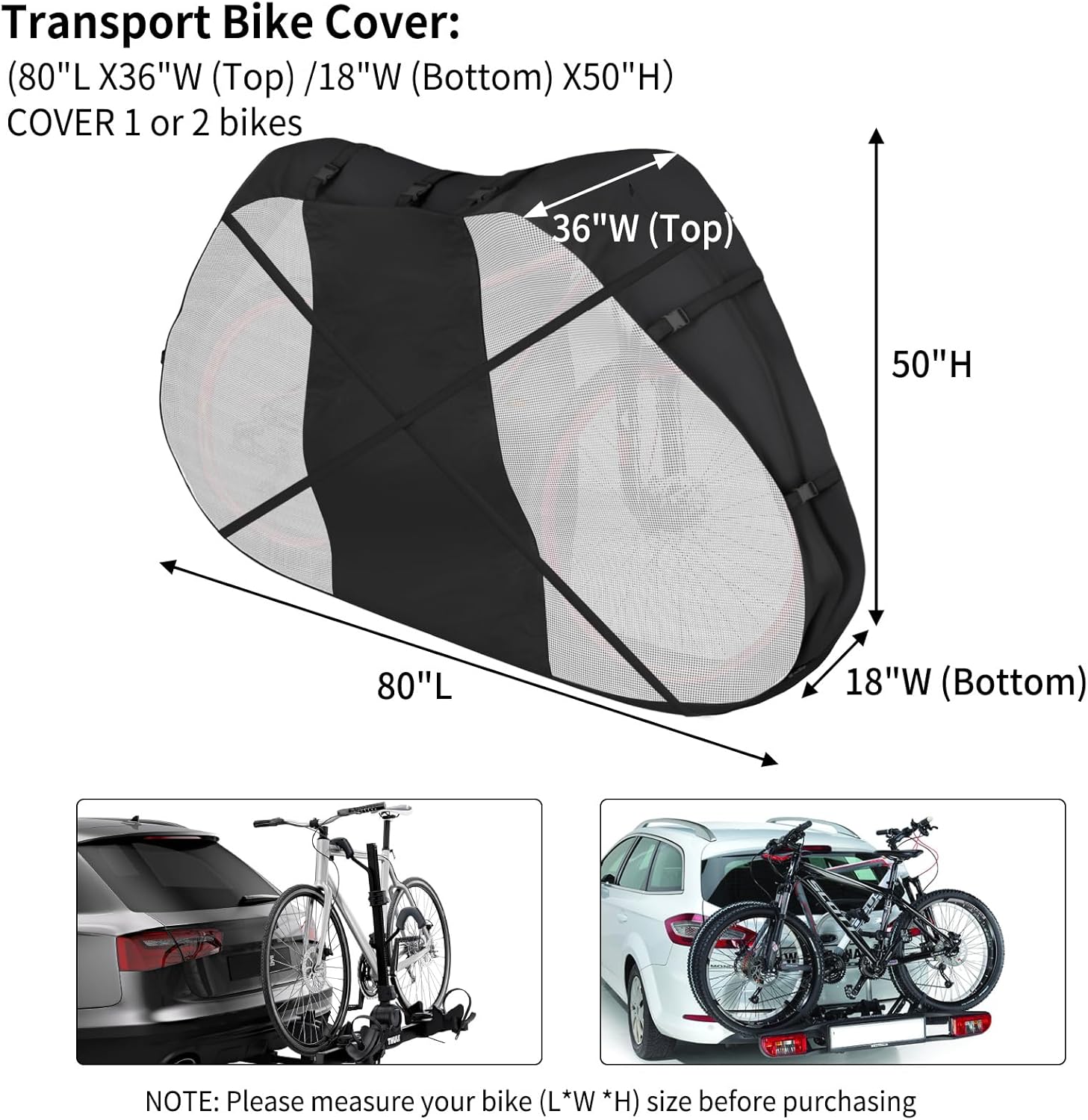Bike Cover for Rack Transport, 600D Heavy Duty, Fits 1-2 Bikes K34698