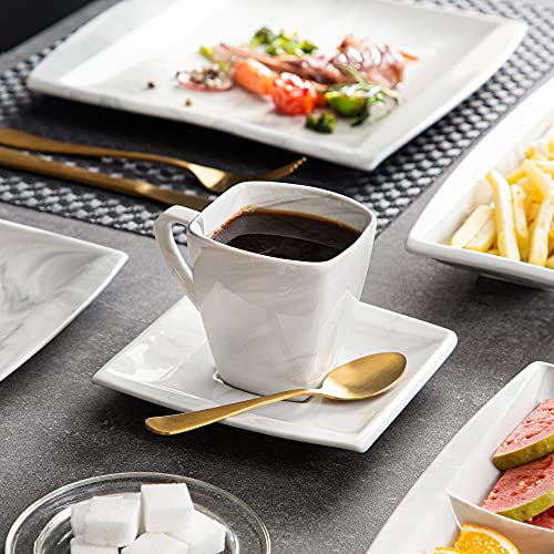MALACASA 30-Piece Porcelain Dinnerware Set for 6, Ivory White Square Plates and Bowls M7488