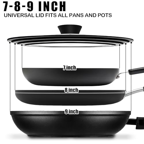 Universal Silicone Lid for Pots Pans Skillets 7 to 12 Inch Tempered Glass L200
