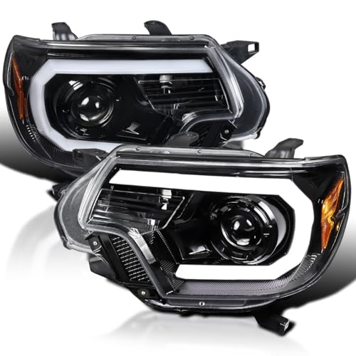 SPEC-D TUNING LED Light Bar Chrome Housing Clear Lens Projector Headlights Compatible with 2012-2015 Toyota Tacoma Left + Right Pair Headlamps Assembly