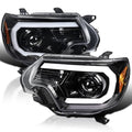 SPEC-D TUNING LED Light Bar Chrome Housing Clear Lens Projector Headlights Compatible with 2012-2015 Toyota Tacoma Left + Right Pair Headlamps Assembly