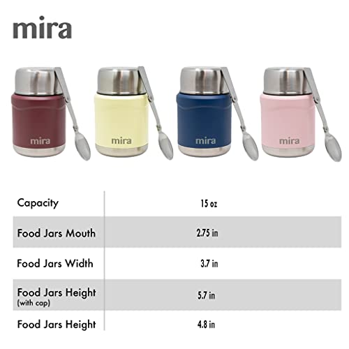 MIRA Thermos 15 oz Insulated Food Jar with Spoon, Stainless Steel, Pink T578118