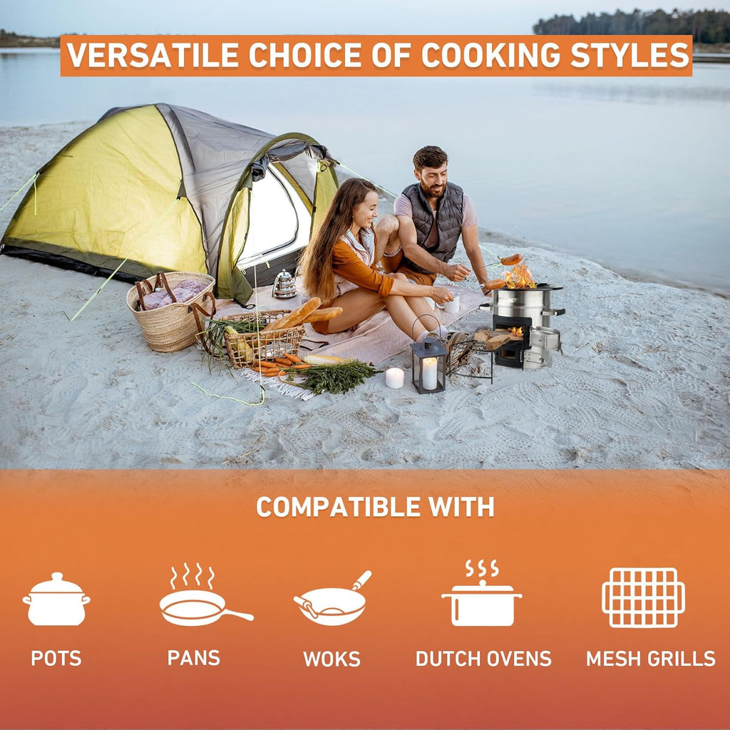 Skyflame Camping Rocket Stove, Stainless Steel Portable Wood Burning Stove L696425