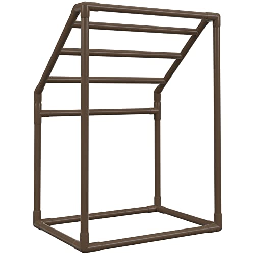 VEVOR Pool Towel Rack, 5 Bar, Brown, Freestanding Outdoor PVC, with Towel Clips and Mesh Bag X972199