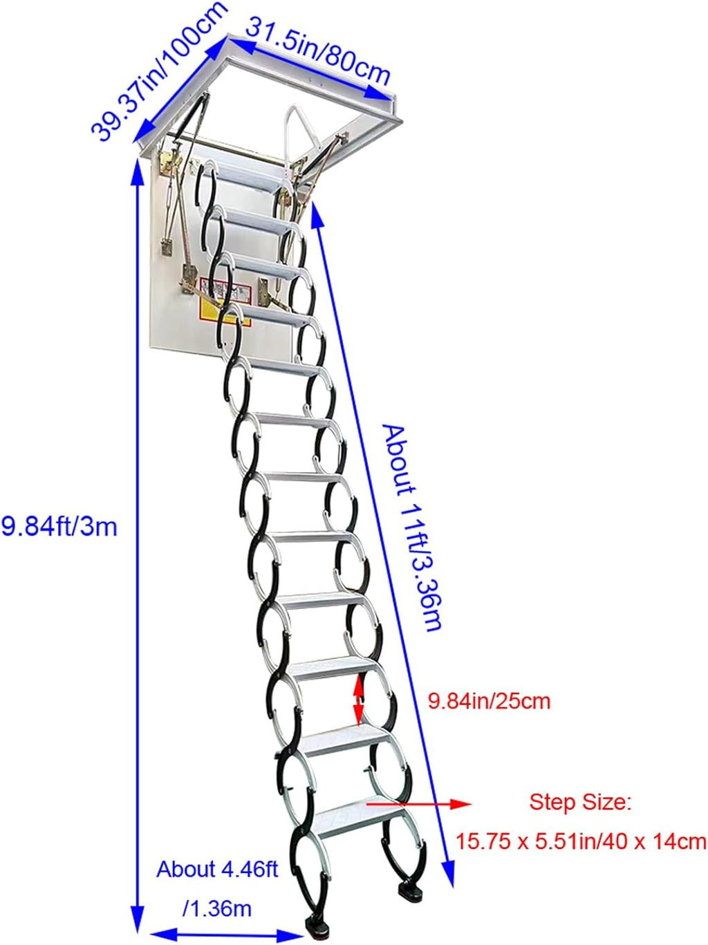TECHTONGDA Retractable Attic Ladder 9.84ft Adjustable 660lbs Capacity P7877