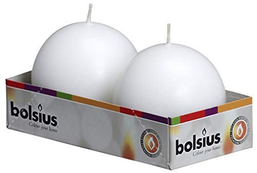 Bolsius 10 Count White Ball Candles - 2.75 Inches Unscented Candle Set - Premium European Quality - Dripless and Smokeless Clean Burning Dinner Candle - Great for Wedding, Party, and Special Occasion