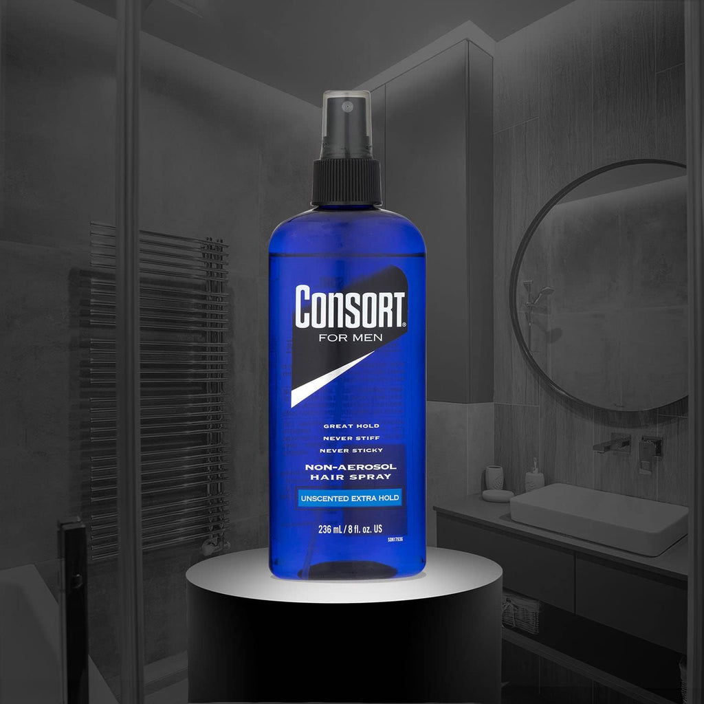 Consort Hair Spray for Men, Extra Hold, Unscented, Non-Aerosol, 8 fl oz F237