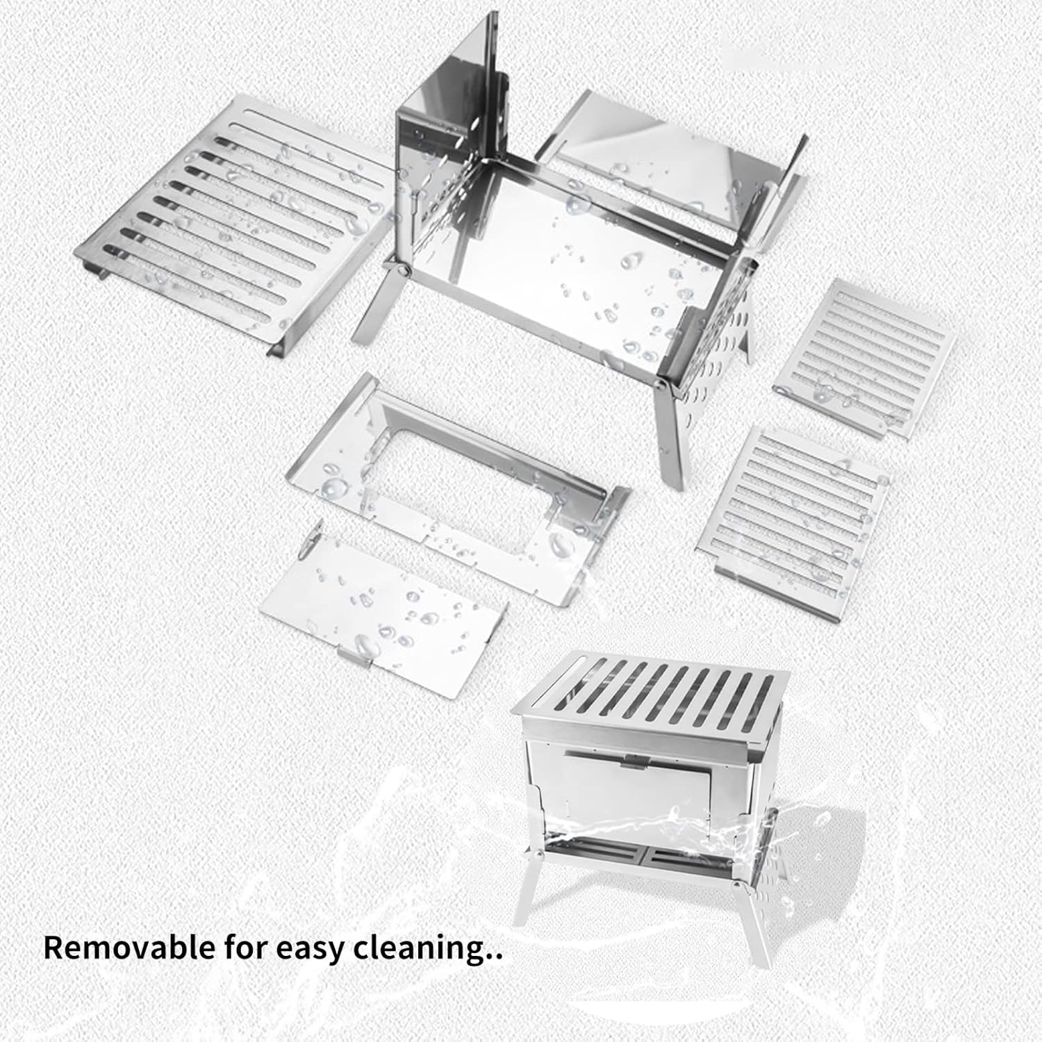 Folding Wood Burning Stove Stainless Steel Portable Camping BBQ Kit E546