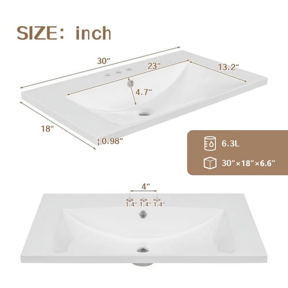 30" Bathroom Vanity with Ceramic Sink, Solid Wood Frame, Grey S256957