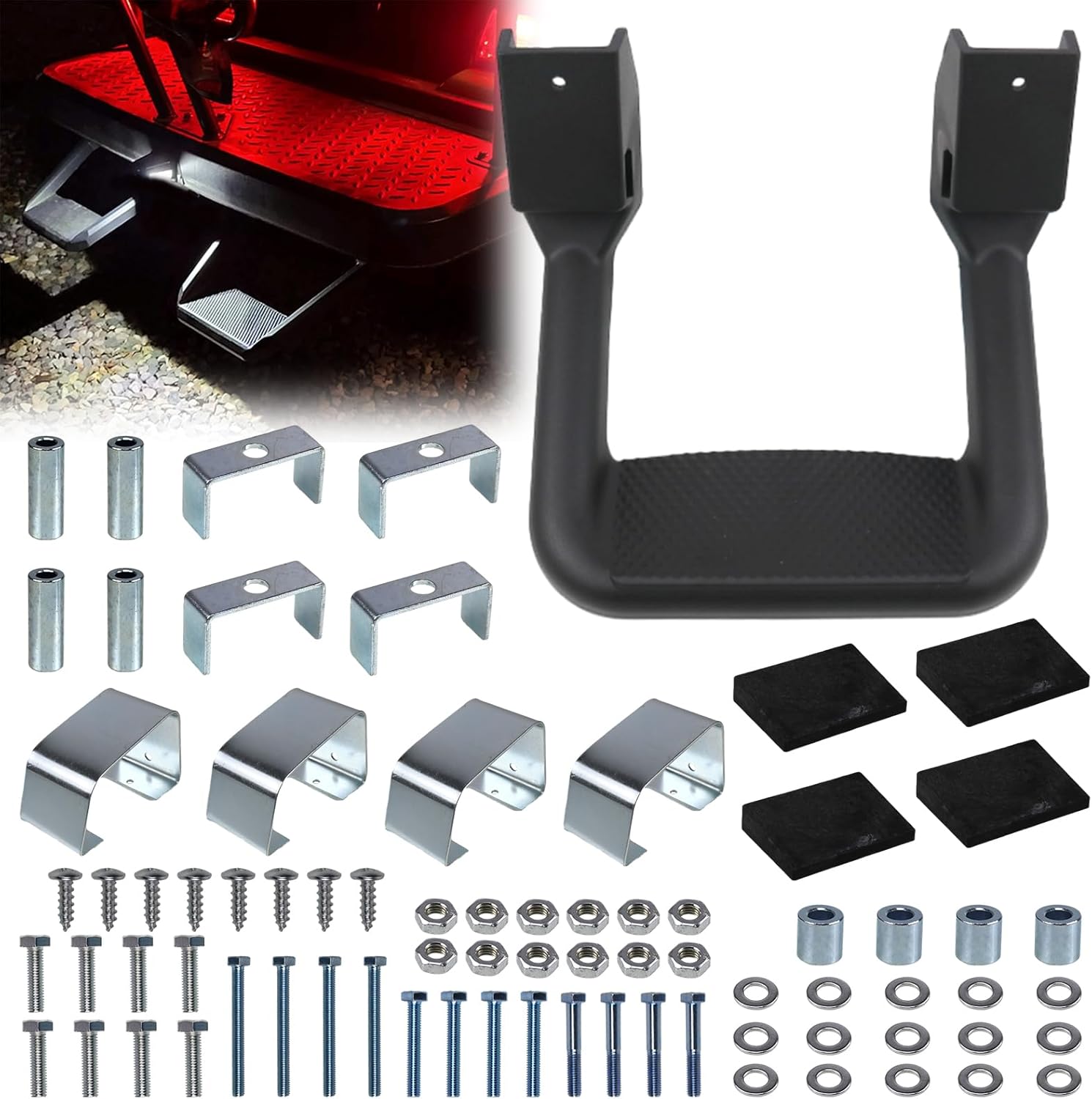 RULLINE Black Powder Coated Truck Side Step Set - 2 Pieces (1 Pair) with Mounting Brackets - Compatible with Chevy (Chevrolet), Ford, Toyota, GMC, Dodge RAM, and Jeep Trucks