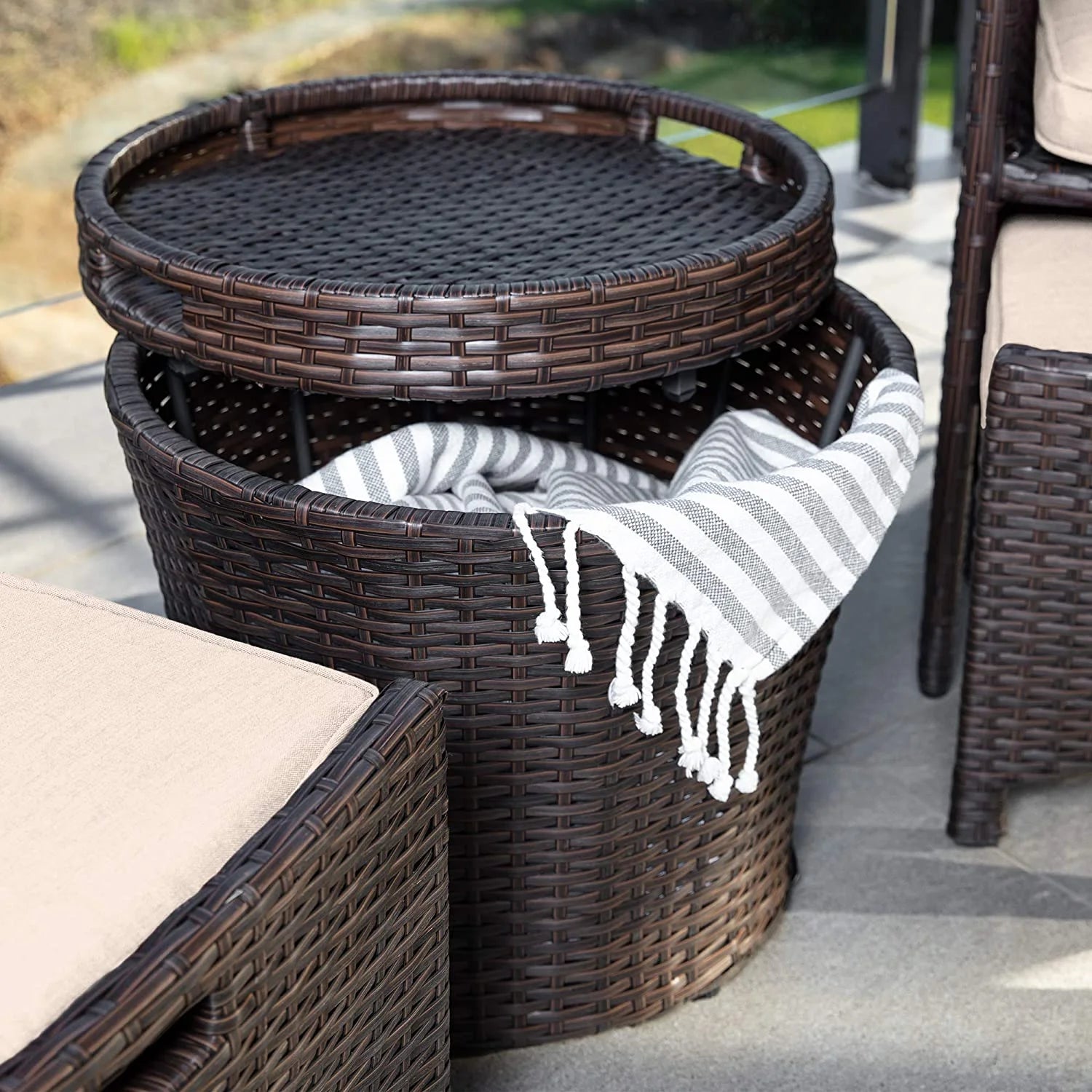 5-Piece Outdoor Patio Furniture Set with Storage Table, Brown/Beige I297