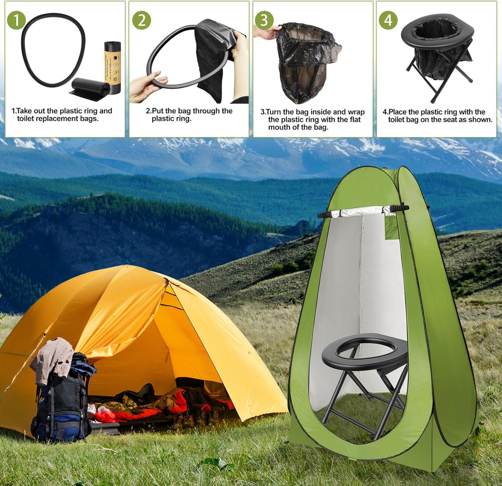 Portable Toilet Kit for Adults with Pop up Privacy Tent, 300LBS Washable K139