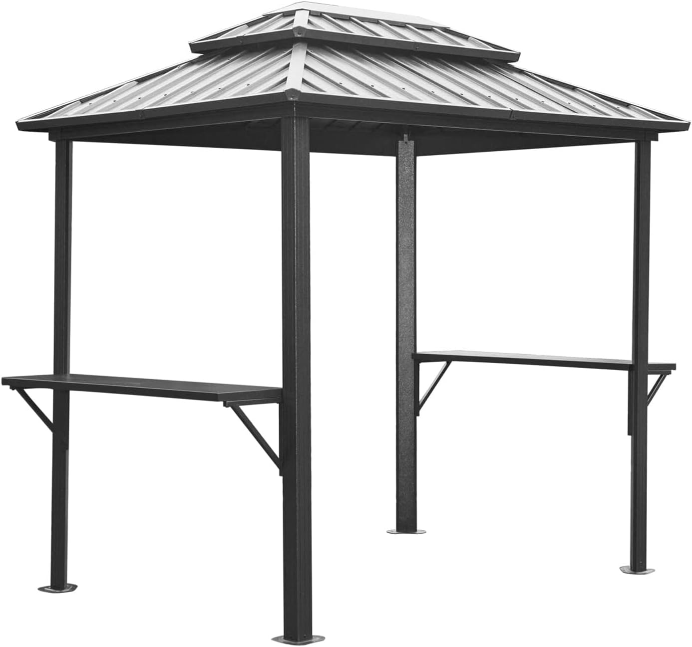 8x6FT Outdoor Aluminum Hardtop Grill Gazebo with Shelves and Double Roof, Gray Q814961