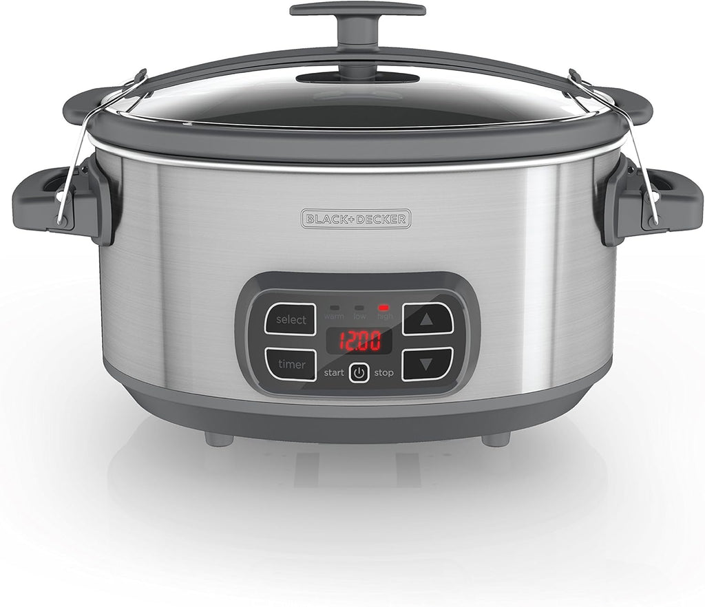 BLACK+DECKER SCD1007 7-Qt Locking Lid Digital Slow Cooker, Silver