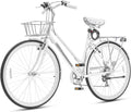 Viribus Hybrid Bike, 700C Road Bike for Women, Lightweight 7 Speed Womens Bike with Basket & Rack, Step Through Hybrid Bicycle, 28 inch Adult Bike for Commuting, Bikes for Women Ladies