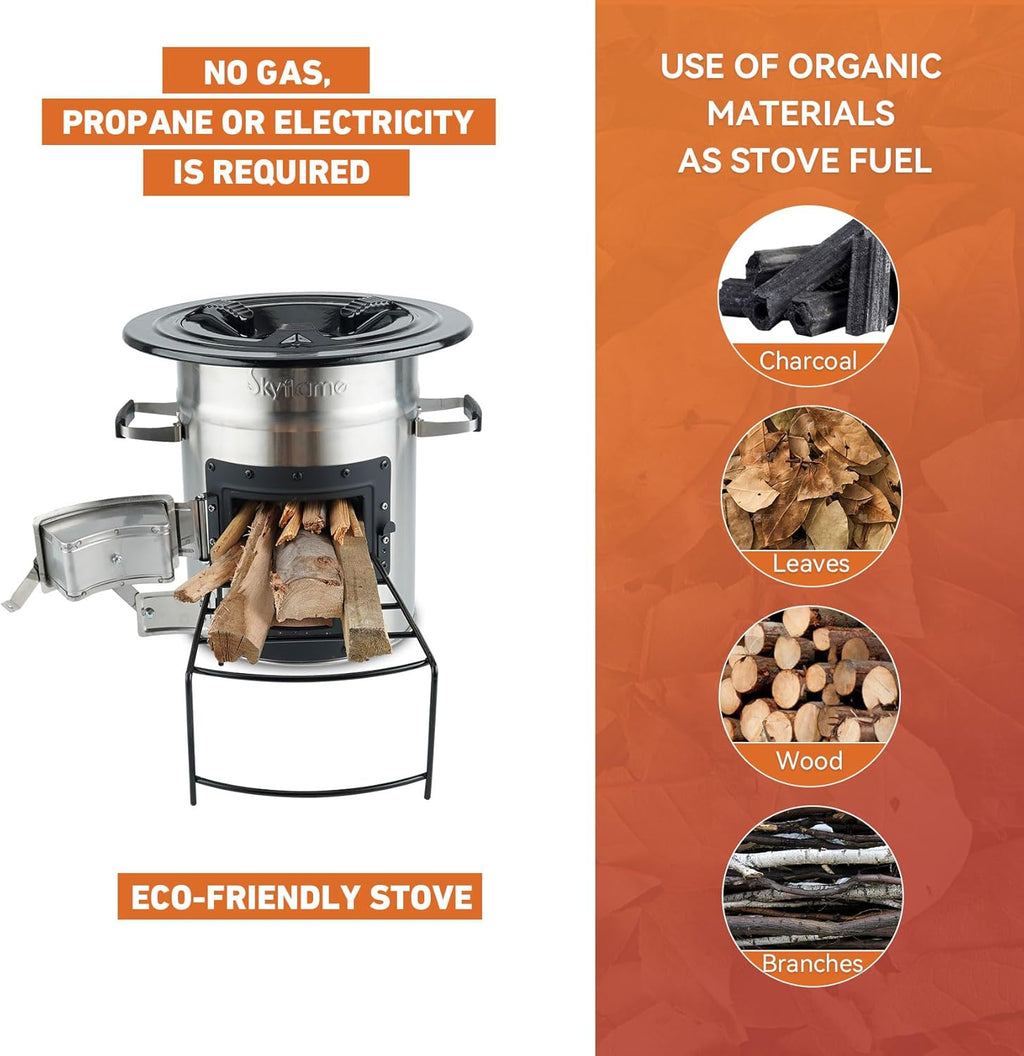 Skyflame Camping Rocket Stove, Stainless Steel Portable Wood Burning Stove L696425