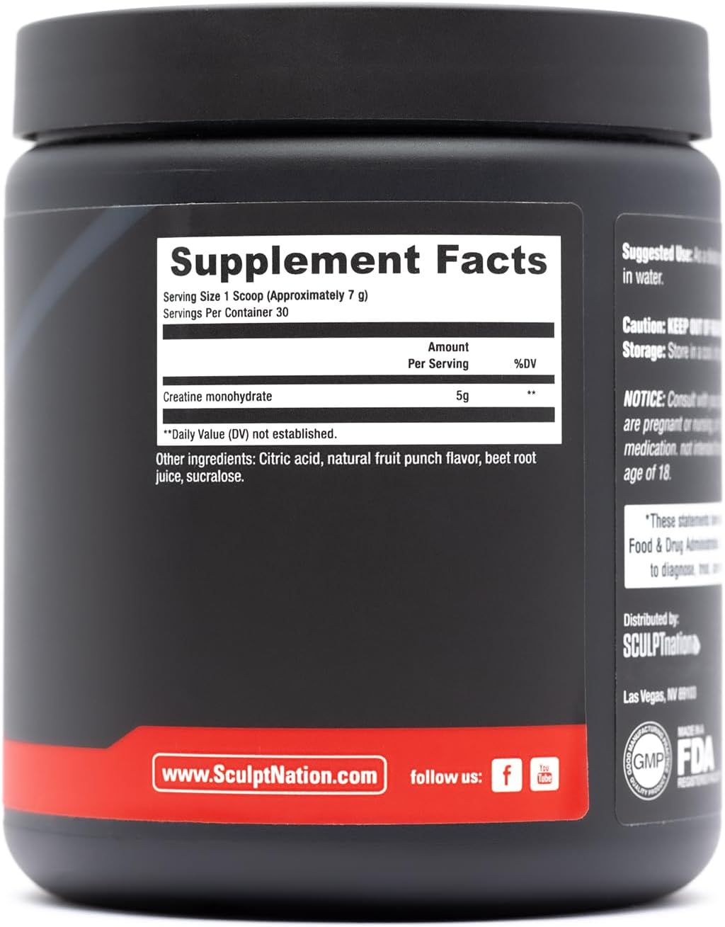 Sculpt Nation by V Shred Creatine Monohydrate Powder, Fruit Punch, 30 Servings S164388