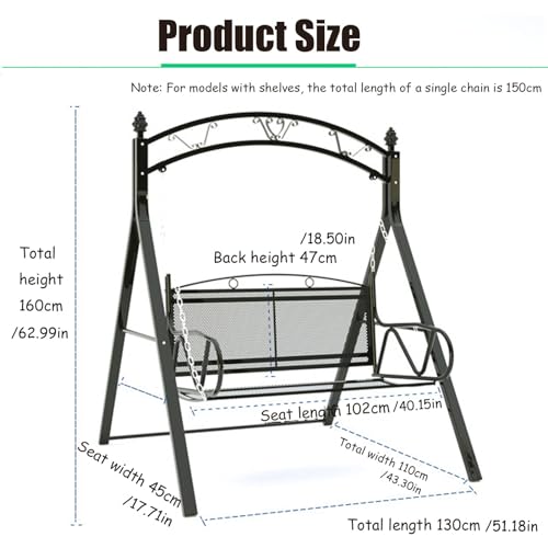 PARTSUN Upgraded Metal Patio Porch Swing with A-Frame Stand, Heavy Duty Hanging Chair with Adjustable Chains J2749