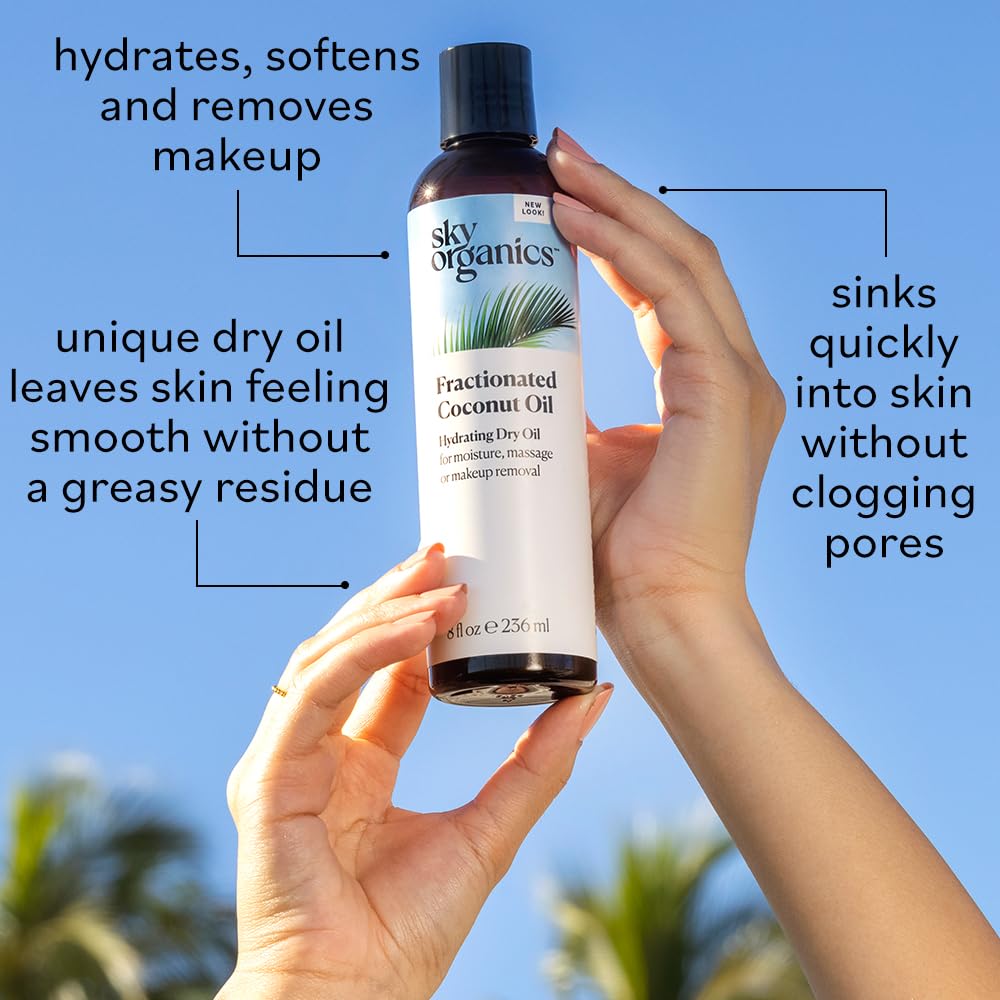 Sky Organics Fractionated Coconut Oil, 100% Pure Cold Pressed Body and Face Oil, 8 fl. Oz D41128