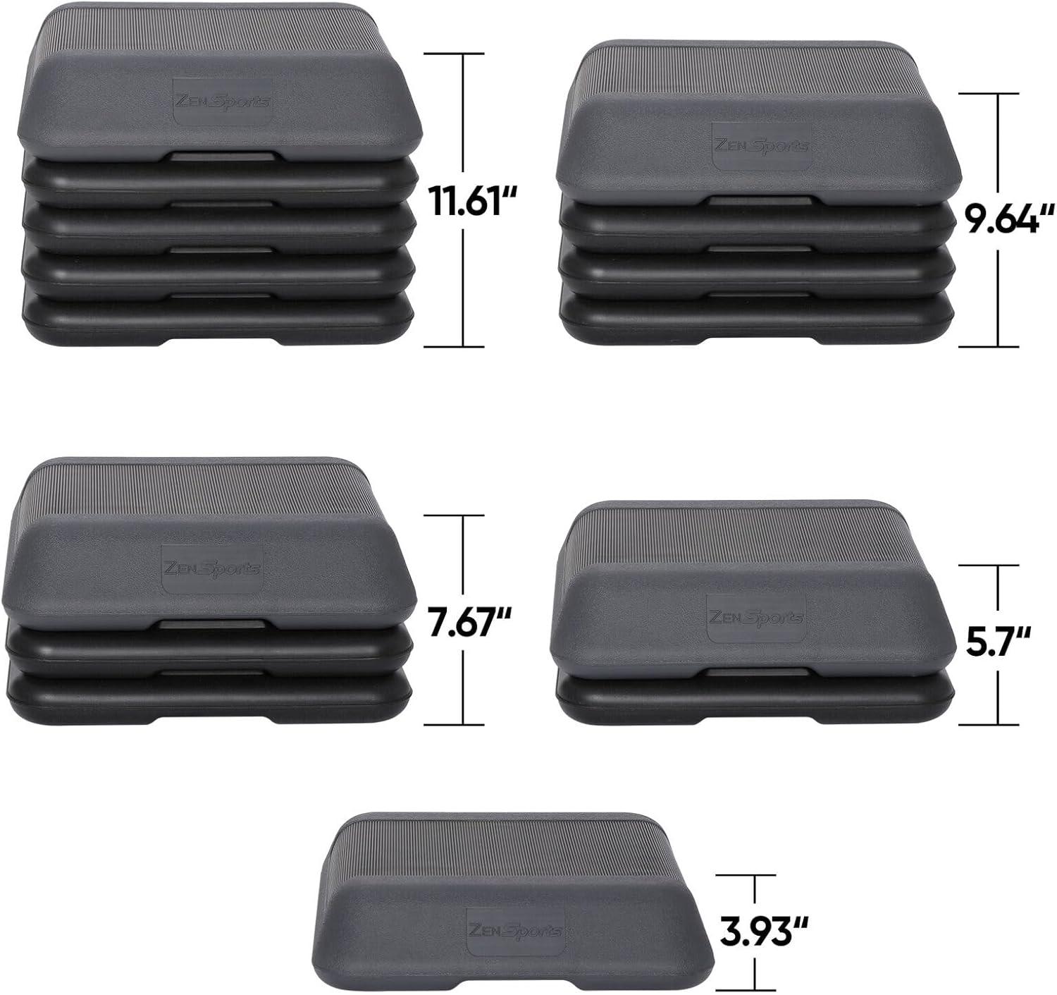 16" x 16" Adjustable Height Stepper Platform with 4 Risers, Grey & Black A340
