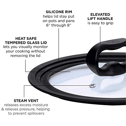 Ecolution Universal Lid for Pots and Pans, Tempered Glass, Fits 9.5-12 Inch, Black S51910
