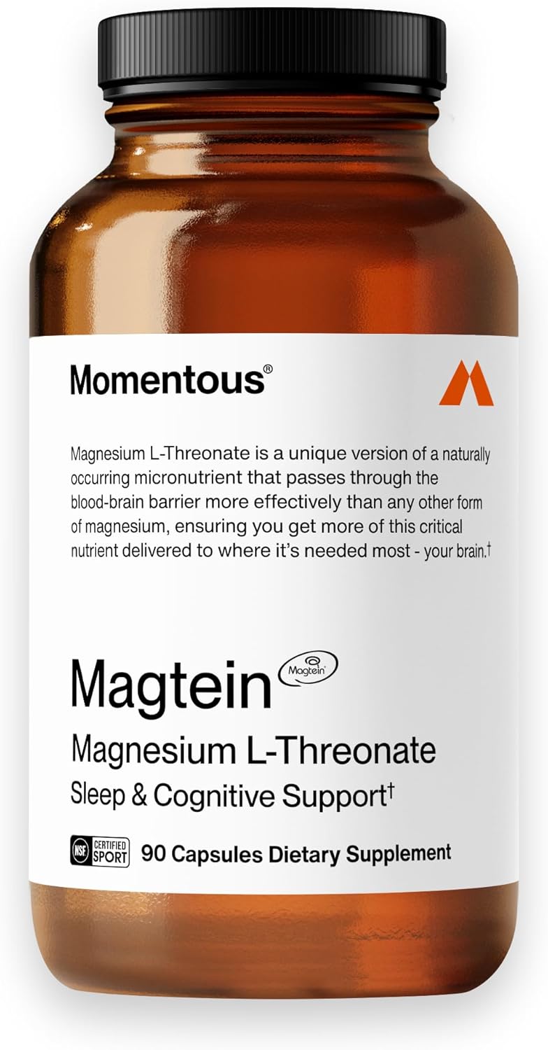 Momentous Magtein Magnesium L-Threonate 145mg - Magnesium Threonate Supplement for Cognitive Function & Rest Support - Magnesium L Threonate Capsules (30 Servings) - Package may vary