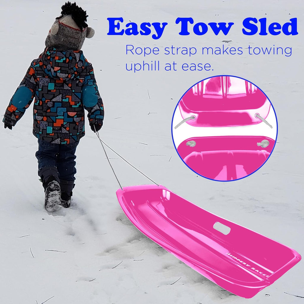 Kids Plastic Snow Sled with Pull Rope and Handles, Pink (3 Pack) V20965