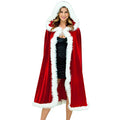 Christmas Halloween Costumes Cloak Mrs Santa Claus Xmas Velvet Hooded Cape Robe Cosplay Hooded Cloak for Women