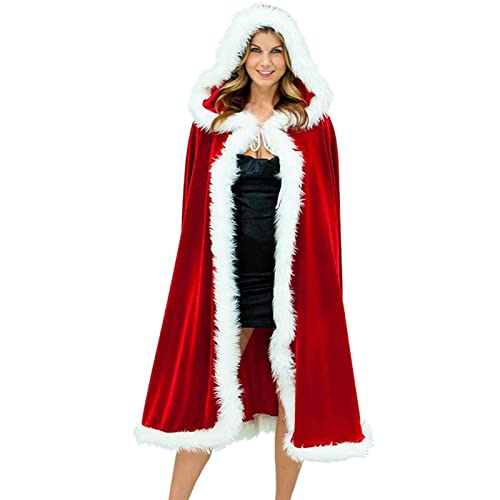 Christmas Halloween Costumes Cloak Mrs Santa Claus Xmas Velvet Hooded Cape Robe Cosplay Hooded Cloak for Women