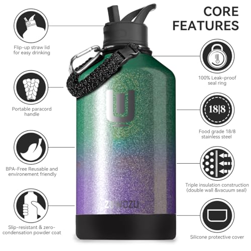 1 Gallon Insulated Stainless Steel Water Bottle with Straw, 128oz, Black S8659